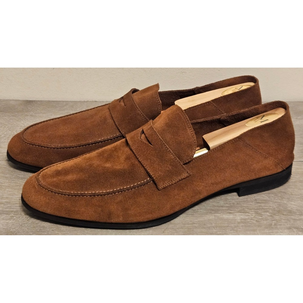 Wolf & Shepherd Mens Cognac Suede Penny Loafers Size 14 Slip On Shoes